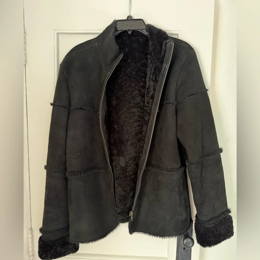 Bushwacker Genuine Suede Leather Sheepskin Lined Black Jacket Women’s Medium